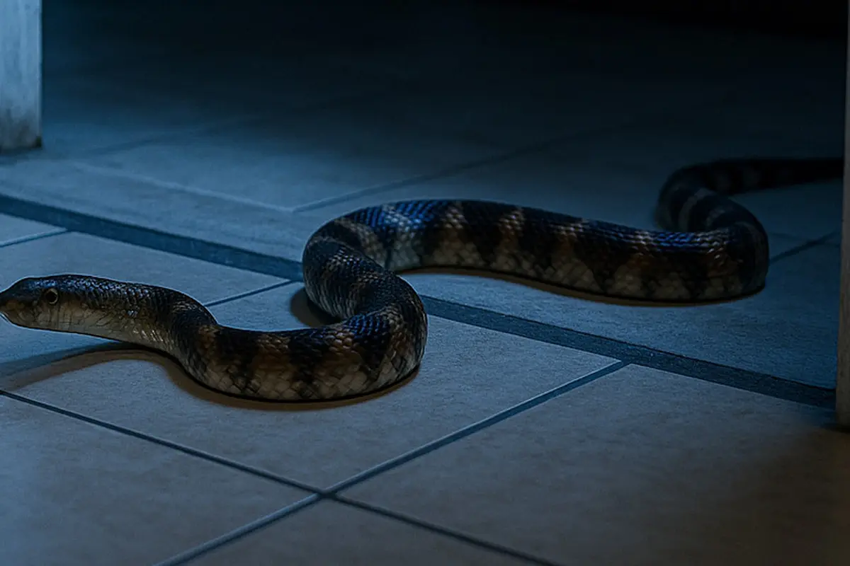 Ular masuk rumah pada malam hari (Foto: ChatGPT)