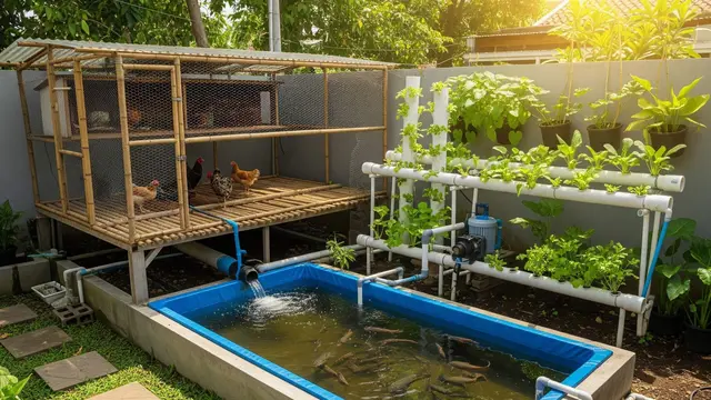 Ide Kebun Mini Kombinasi Hidroponik, Kandang Ayam, dan Kolam Lele