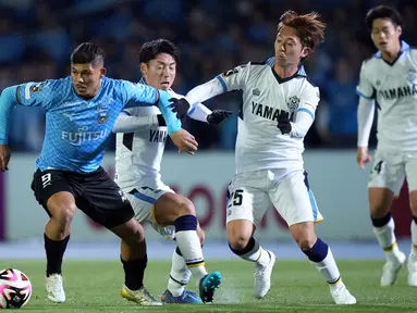 Hujan sembilan gol tercipta saat Kawasaki Frontale menjamu Jubilo Iwata di pekan kedua Meiji Yasuda J1 League 2024. Laga tersebut dihelat di Uvance Todoroki Stadium by Fujitsu, Kawasaki, Jumat 1 Maret lalu. (Dok. J1 League)