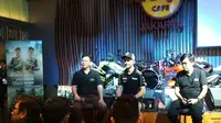 Juara Superbike 2017, Jonathan Rea, menghadiri acara meet and greet di Jakarta, Sabtu (13/1/2018). (Bola.com/Muhammad Wirawan Kusuma)