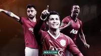 Bruno Fernandes, Cristiano Ronaldo dan Nani. (Bola.com/Dody Iryawan)