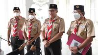Presiden Joko Widodo atau Jokowi menerima kunjungan perwakilan Kwartir Nasional (Kwarnas) Gerakan Pramuka di Istana Merdeka Jakarta, Jumat (12/8/2022).