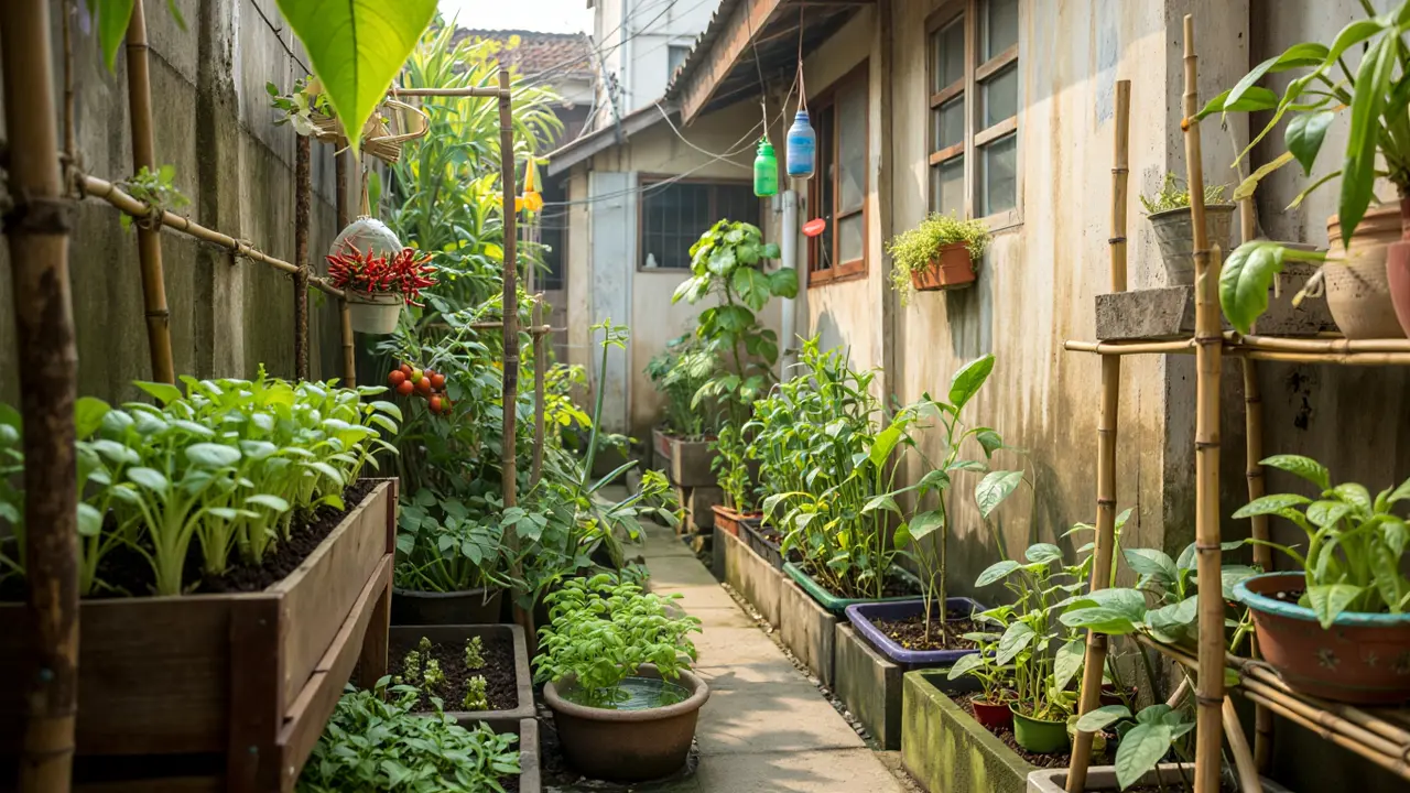 Kebun mini di lahan sempit yang bisa panen berkala (Foto: Reve Art AI)