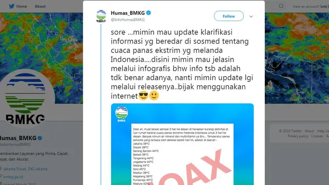 Gambar Tangkapan Layar Akun Twitter Resmi BMKG