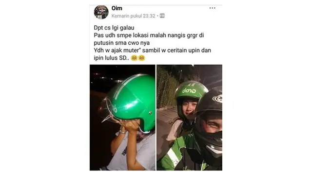 Momen Kocak Driver Ojek Online Dapat Penumpang Galau Ini Bikin Cengar-Cengir