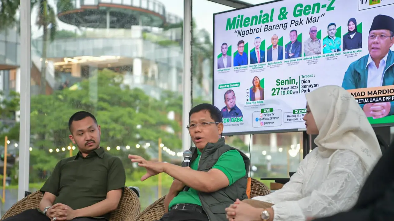 Pelaksana tugas (Plt) Ketua Umum Partai Persatuan Pembangunan (PPP) Muhamad Mardiono saat menghadiri acara ngobrol bareng milenial dan Gen Z, di kawasan Senayan, Jakarta Pusat, Selasa (28/3/2023). (Istimewa)
