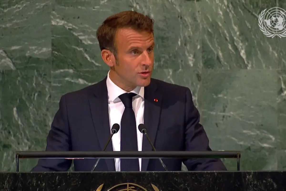 Presiden Prancis Emmanuel Macron di Sidang Umum PBB 2022.