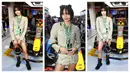 Foto kolase gaya Lisa Blackpink saat berfoto dengan mobil Red Bull Racing milik Max Verstappen saat Formula 1 GP Miami 2024 di Miami International Autodrome, Flordia, Amerika Serikat, Minggu (05/05/2024). (AFP/Getty Images/Mark Thompson)