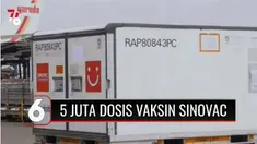 Indonesia kembali kedatangan 5 juta dosis vaksin Sinovac di Bandara Soekarno Hatta, Tangerang, Banten. Kedatangan vaksin ini diharapkan dapat menjaga pasokan vaksin sehingga program vaksinasi nasional dapat terus berjalan dan kekebalan komunitas sege...