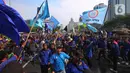 Nantinya, massa buruh akan menggelar long march dari Patung Kuda menuju Gedung Mahkamah Konstitusi (MK). (Liputan6.com/Angga Yuniar)