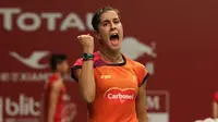 Pebulutangkis tunggal putri Spanyol, Carolina Marin, saat bertanding melawan pebulutangkis Cina Taipei, Pai Yu Po, dalam Kejuaraan Dunia Bulutangkis 2015 di Istora Gelora Bung Karno, Senayan, Jakarta. Kamis (13/8/2015). (Bola.com/Arief Bagus)