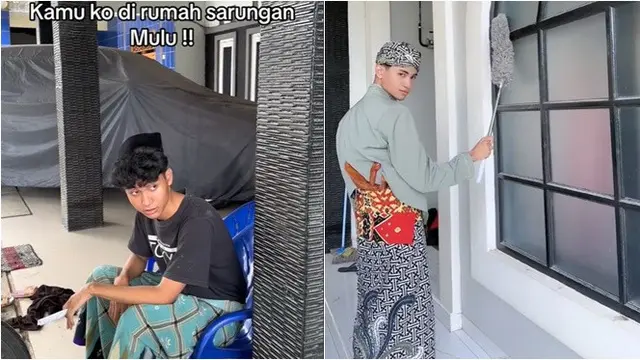 6 Potret Pria Ikut Tren 'Kenapa di Rumah Sarungan Mulu', Versi Bapak-Bapak Kocak