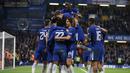 Para pemain Chelsea merayakan gol yang dicetak Willian ke gawang Everton pada laga Piala Liga di Stadion Stamford Bridge, London, Rabu (25/10/2017). Chelsea menang 2-1 atas Everton. (AFP/Daniel Leal-Olivas)