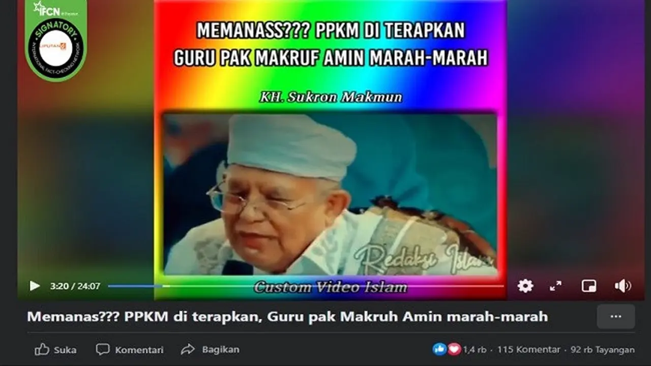 Gambar Tangkapan Layar Video yang Diklaim Penceramah Marah karena Pemerintah Terapkan PPKM (sumber: Facebook).