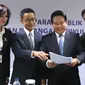 Direktur Hubungan Kelembagaan Bank Mandiri Alexandra Askandar, Direktur Manajemen Risiko Ahmad Siddik Badruddin, Direktur Bisnis dan Jaringan Hery Gunardi, Direktur Keuangan dan Strategi Panji Irawan saat paparan kinerja Bank Mandiri triwulan II-2019, Jakarta (17/7/2019). (Liputan6.com/Angga Yuniar)