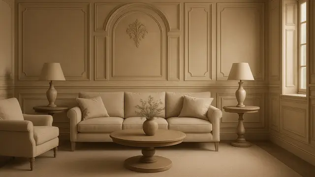 Model Ruang Tamu dengan Wall Moulding 2025/Ilustrasi oleh AI