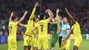 Skor 1-1 pun bertahan hingga peluit panjang berbunyi. Artinya, Villarreal berhak lolos ke semifinal dengan kemenangan agregat 2-1. Hasil positif itu pun mengantarkan Villarreal lolos ke semifinal dan akan bersua pemenang antara Benfica atau Liverpool. (Sven Hoppe/DPA via AP)