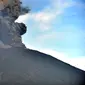 Semburan abu vulkanik Gunung Agung terlihat dari sebuah desa di Kecamatan Kubu, Karangasem, Bali, Minggu (26/11). Semburan asap dan abu vulkanik Gunung Agung mencapai ketinggian 1.500 meter dari puncak Gunung Agung. (AFP/Sonny Tumbelaka)