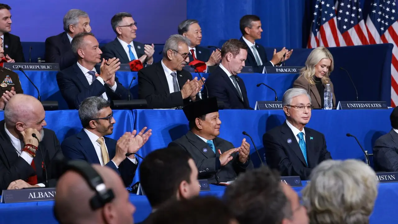 Presiden Republik Indonesia Prabowo Subianto dalam pertemuan perdana Board of Peace (BoP) di Washington DC, Kamis (19/2) waktu setempat.
