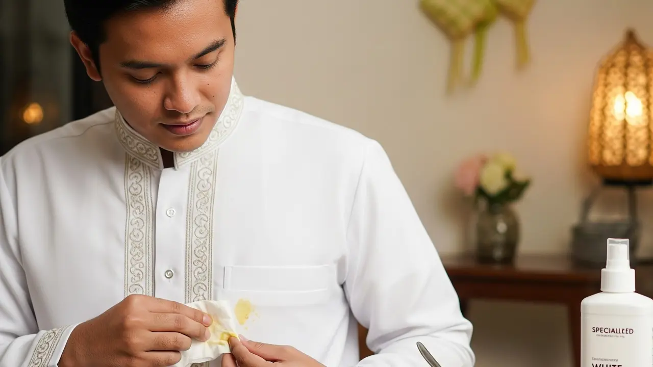 Membersihkan baju putih yang kena kuah opor (Gemini AI)