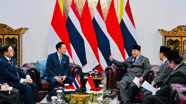 Pertemuan bilateral Presiden Prabowo dengan Perdana Menteri (PM) Thailand, Anutin Charnvirakul di Istana Merdeka, Jakarta, Senin (3/8/2026). (Liputan6.com/Lizsa Egeham).