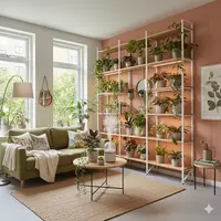 Desain Ruang Tamu Kecil Tapi Nyaman untuk Penyuka Tanaman Hias (Gemini AI)