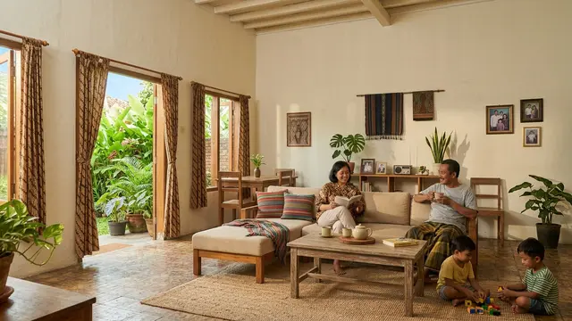 Desain Ruang Keluarga Rumah Kampung (AI Generated)