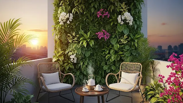 Teras Atap Sederhana dengan Vertical Garden