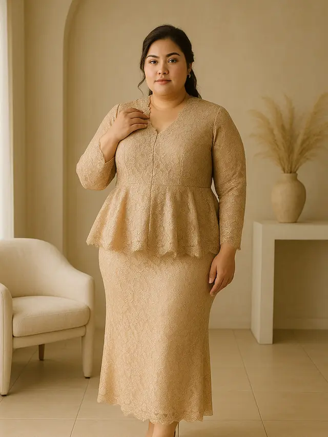 Model Kebaya Panjang Brokat untuk Orang Gemuk