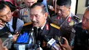 Kapolri Jenderal Badrodin Haiti memberikan keterangan kepada wartawan usai melakukan halal bihalal dengan staf dan anggota Polri di Mabes Polri, Jakarta, Rabu (22/7/2015). (Liputan6.com/Yoppy Renato)