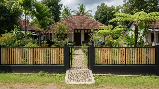 Pagar Kombinasi Bambu dan Rangka Besi