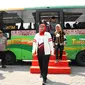Khofifah Indar Parawansa meresmikan Trans Jatim Koridor II yang mengusung tema “Tribhuwana Tunggadewi” di Terminal Kertajaya Kota Mojokerto. (Dian Kurniawan/Liputan6.com)