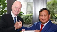 Presiden Indonesia, Prabowo Subianto, menerima kunjungan kehormatan dari Presiden FIFA, Gianni Infantino, dalam sebuah pertemuan di New York, AS, Rabu (24/9/2025). (Istimewa/PSSI)