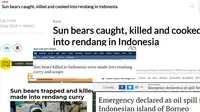 Beruang dijadikan rendang di Riau. (Berbagai Sumber/Screen Grab)