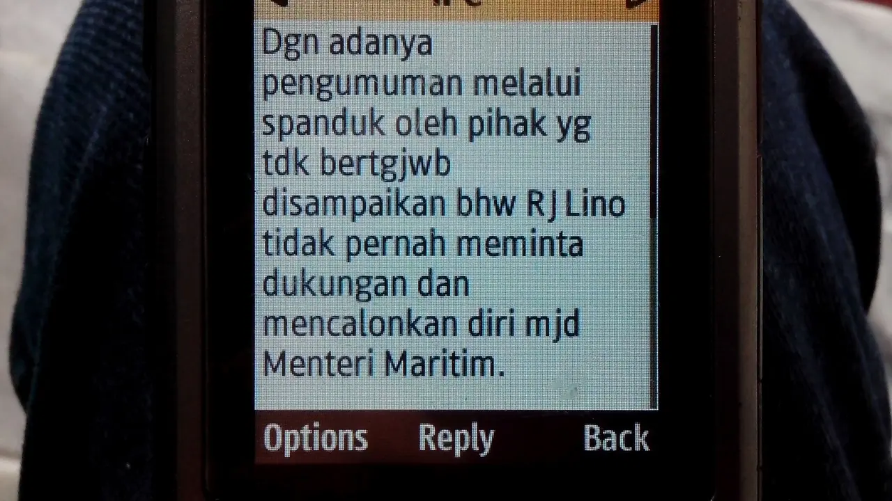 Ini Pesan Singkat Bantahan RJ Lino Minta Didukung Jadi Menteri