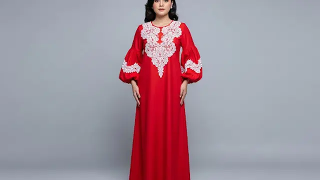 Tunik Brokat Kombinasi Polos Merah Cerah
