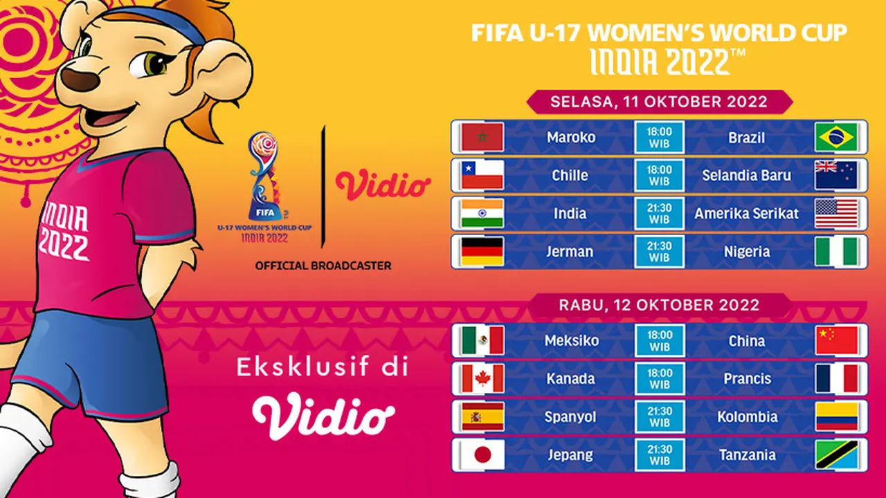 Jadwal Lengkap Piala Dunia Wanita U-17 Live Vidio, Laga Perdana 11 dan 12 Oktober 2022