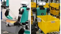 Amazon kini ciptakan robot pekerja bipedal bernama digit, yang bertugas  mendaur ulang kotak kuning ikonik setelah persediaannya kosong. Sumber: odditycentral