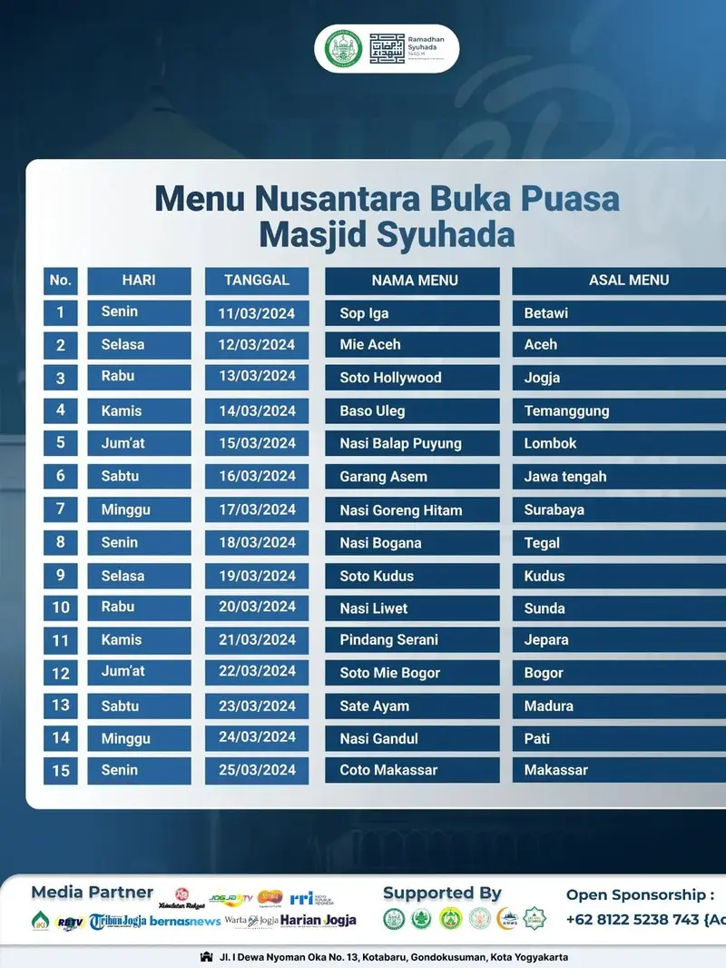 Menengok Menu Berbuka Nusantara di Masjid Syuhada, Kotabaru, Yogyakarta