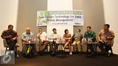 Suasana diskusi bertajuk Low Carbon Technology for Solid Waste Management, di Jakarta, Rabu (6/1). Diskusi membahas permasalahan sampah di Indonesia serta penggunaan teknologi yang tepat dan bermanfaat bagi lingkungan. (Liputan6.com/Immanuel Antonius)