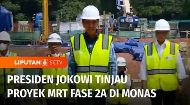 Presiden Joko Widodo meninjau proyek MRT fase 2A di kawasan Monas, Jakarta. Saat ini pembangunan MRT rute Bundaran HI - Kota Tua sudah rampung 28,4 persen.
