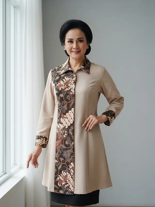 Model Baju Wanita Usia 50 Tahun Kombinasi Polos