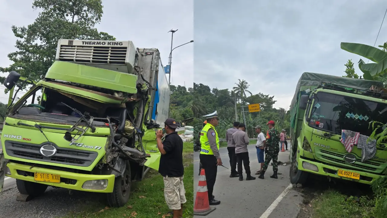 Truk Fuso Adu Banteng di Lampung