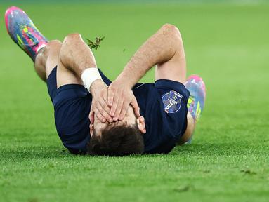 Laju tak terkalahkan PSG di Ligue 1 harus terhenti. Klub ibu kota Prancis itu menelan kekalahan pahit 1-3 dari Nice. ini menjadi kekalahan pertama di liga musim ini. (AFP/Franck Fife)