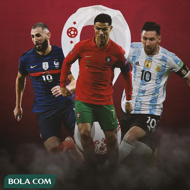 Ilustrasi - Karim Benzema, Crsitiano Ronaldo, Lionel Messi Piala Dunia 2022