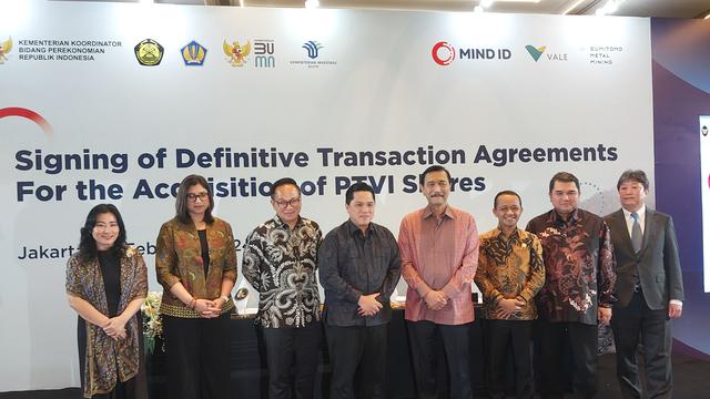 Penandatanganan kesepakatan divestasi saham PT Vale Indonesia Tbk (INCO), di Hotel Pullman, Jakarta, Senin (26/2/2024). (Foto: Liputan6.com/Arief RH)