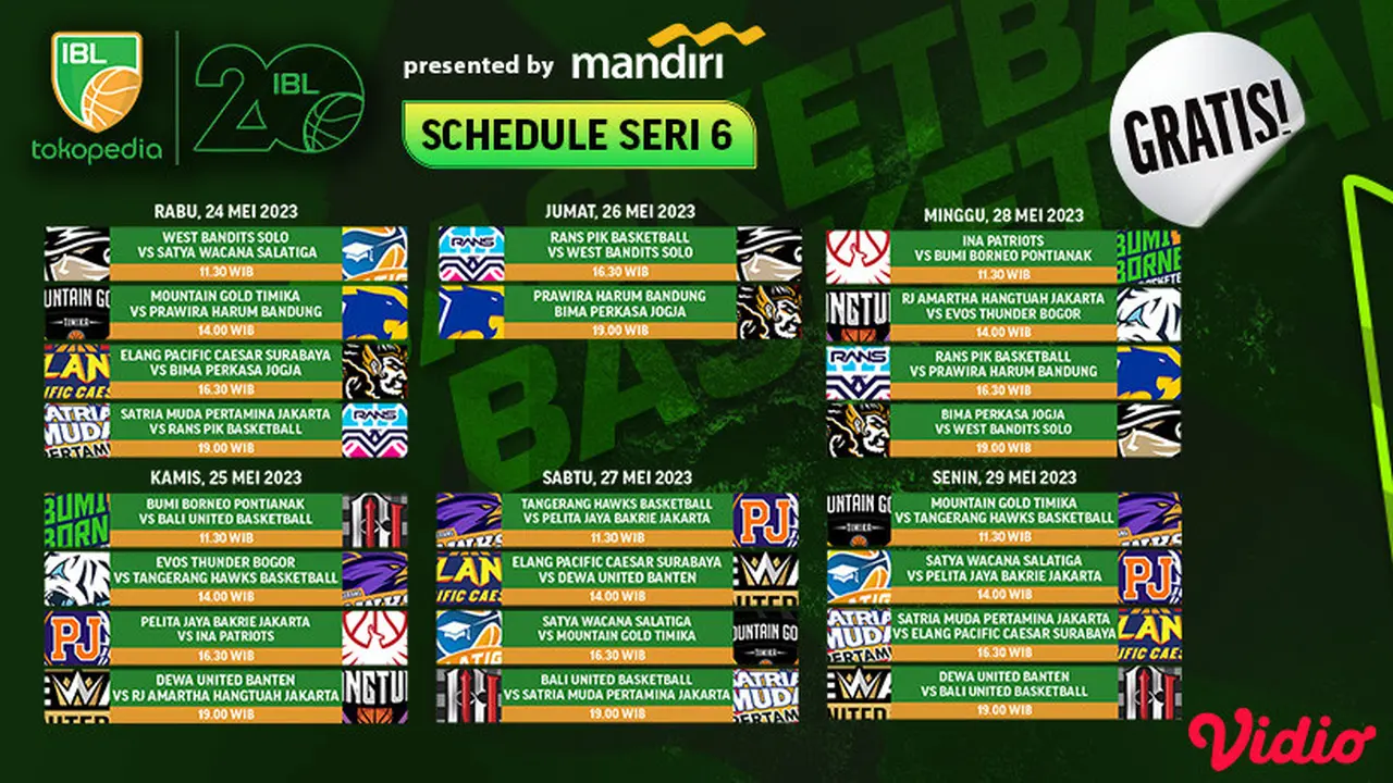 Jadwal IBL 2023 Seri 6, Live di Vidio 24-31 Mei: West Bandits Solo Vs Satya Wacana Salatiga