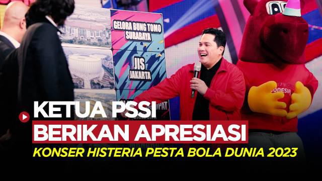 Berita video Erick Thohir selaku Ketua Umum PSSI, menyebutkan Konser Histeria Pesta Bola Dunia 2023, jadi bentuk promosi yang luar biasa untuk Piala Dunia U-17 2023.