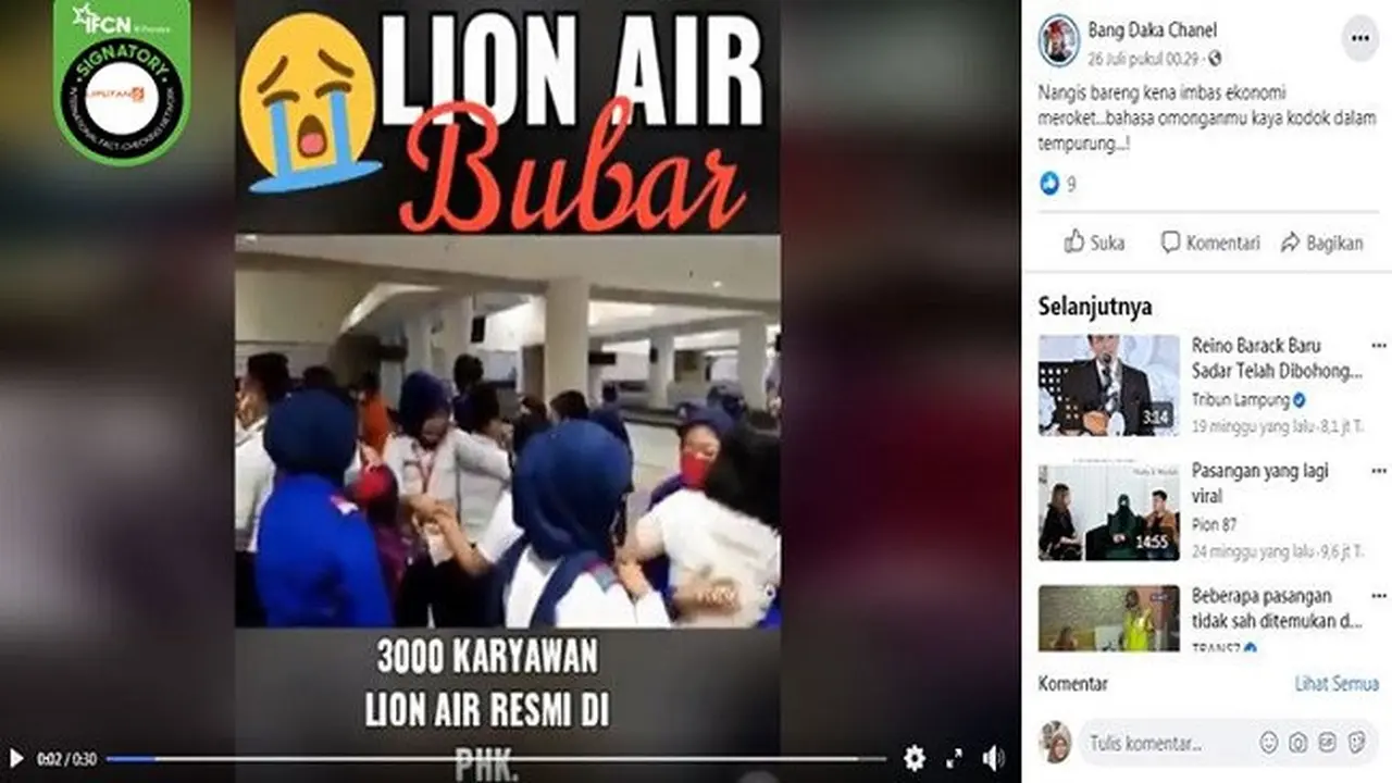 Gambar Tangkapan Layar Video Tentang Lion Air PHK Karyawan