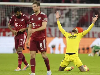 Bayern Munchen secara mengejutkan terdepak dari Liga Champions musim ini usai hanya mampu bermain imbang 1-1 melawan Villarreal pada leg kedua perempat final di Allianz Arena, Rabu (13/04/2022). (AP/Matthias Schrader)